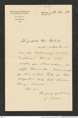 Nachlass Franz Steindachner, Brief von Heinrich Balss an Franz Steindachner (19.05.1914), Inv.Nr. 22.03, Seite 1